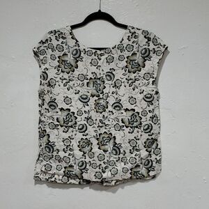 Tahari 100% Linen Floral Shirt Buttons Down the Back